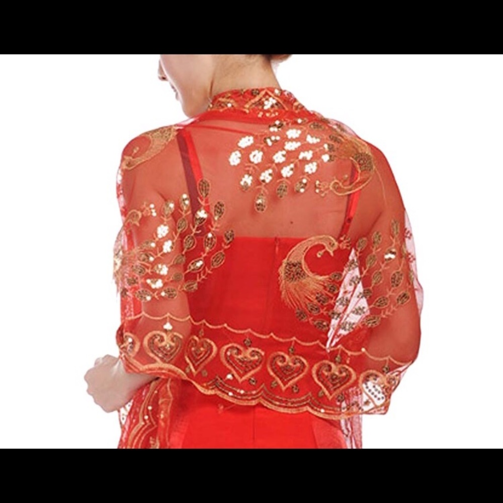 Red/Gold Mesh Sequin Scarf/Wrap